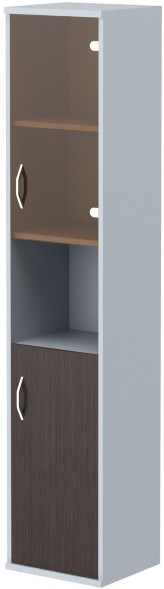 Шкаф колонка с малой глухой и стеклянной дверьми СУ-1.4(R) Венге Магия/Металлик 406*365*1975